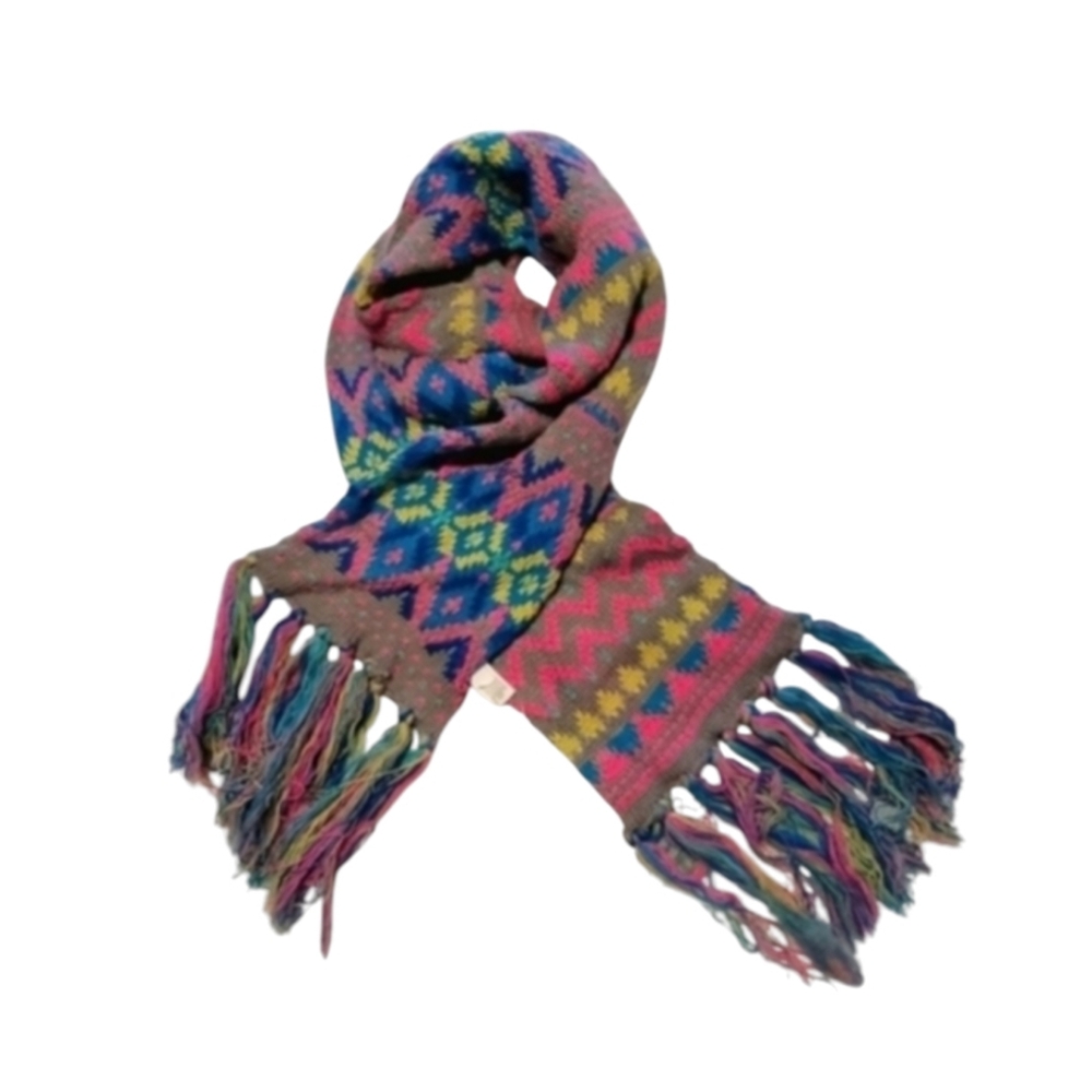 NWT Old Navy Neon Pink Blue Yellow Chevron Multicolor Modern Knit Fringe Scarf